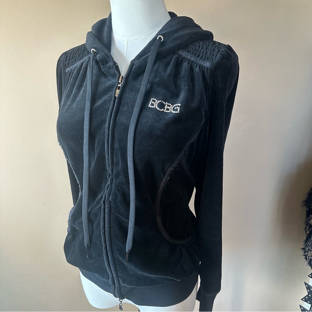 BCBG Black Velour Zip-Up Hoodie